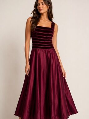 JS collection velvet satin burgundy maxi dress cut out back 6 Y2K whimsigoth